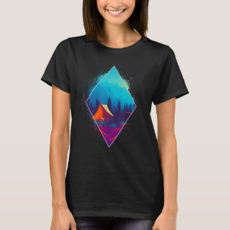 Sunset Pine Tree Women Camping Retro Sun Print T-shirt
