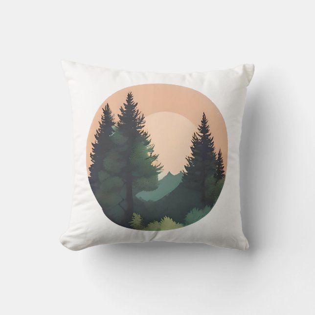 Sunset Pines - rustige berglandschapskunst Kussen (Voorkant)