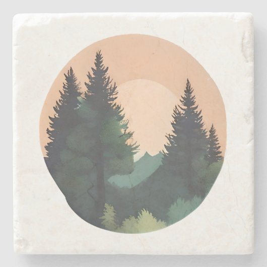 Sunset Pines - rustige berglandschapskunst Stenen Onderzetter (Voorkant)