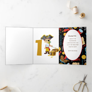 Sunset Pirate Boy 1st Birthday Tri-Fold Card Drieluik Kaart