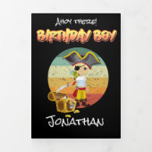 Sunset Pirate Boy 1st Birthday Tri-Fold Card Drieluik Kaart (Cover)