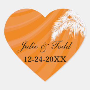 Sunset Plam Trees Wedding Save the Date Hart Sticker