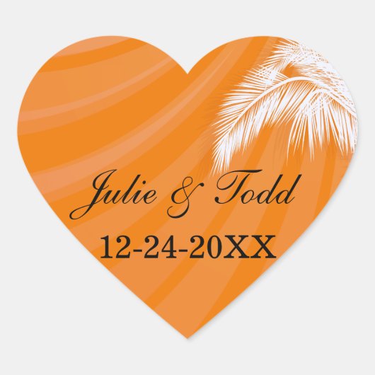 Sunset Plam Trees Wedding Save the Date Hart Sticker (Voorkant)