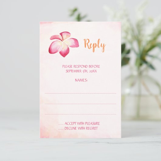 Sunset Plumeria Bruiloft Antwoord Kaarten (Staand voorkant)