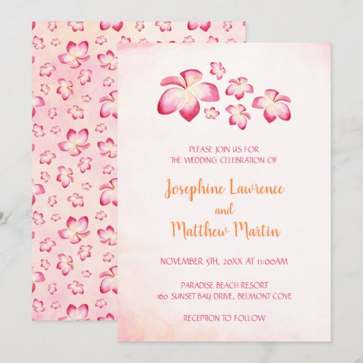 Sunset Plumeria bruiloft uitnodigingen (Voorkant / Achterkant)