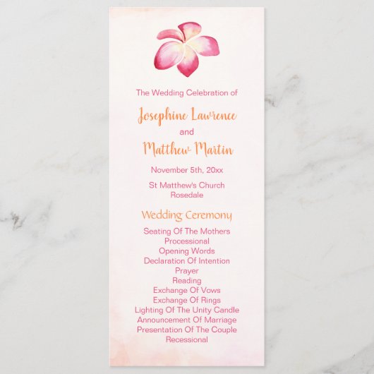 Sunset Plumeria Trouwprogramma's Programmakaart (Voorkant)