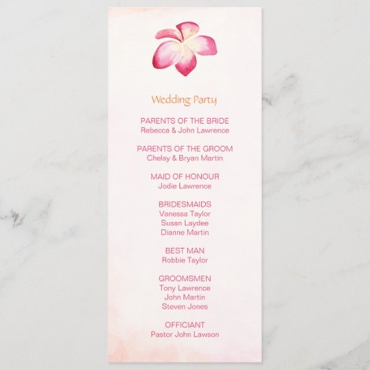 Sunset Plumeria Trouwprogramma's Programmakaart (Achterkant)