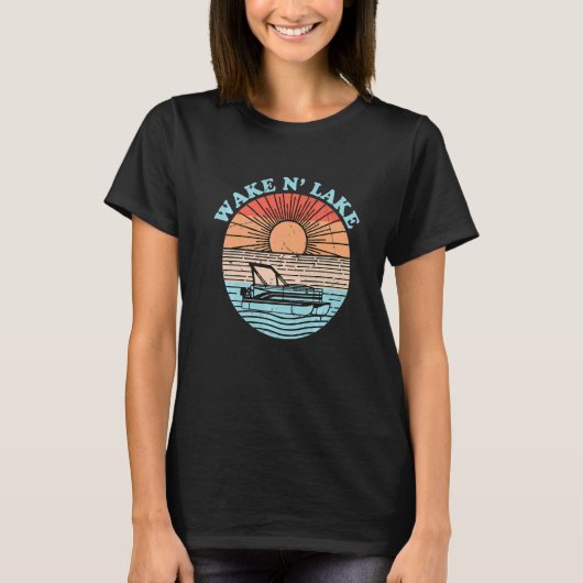 Sunset Pontoon Wake N' Lake Fishing Camping Outdoo T-shirt (Voorkant)