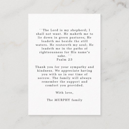 Sunset & Portrait Photo Memorial Gebed Dank u Visitekaartje (Achterkant)