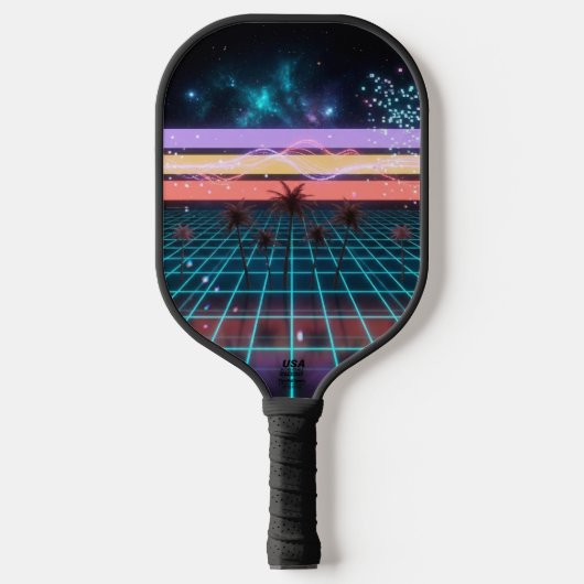 Sunset Racer Neon Stripes Retro Speed Pickleball Paddle (Voorkant)