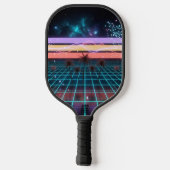 Sunset Racer Neon Stripes Retro Speed Pickleball Paddle (Achterkant)