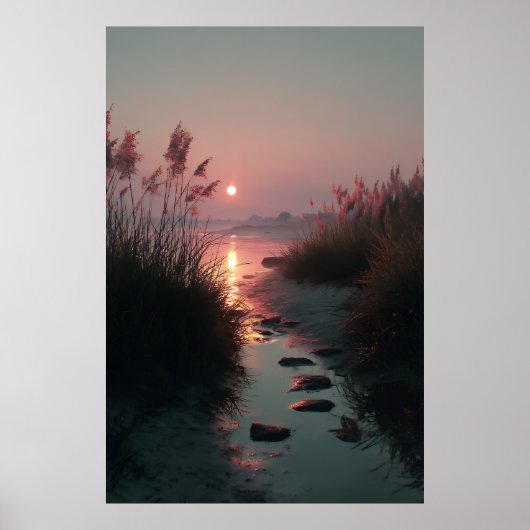 Sunset Reeds Stream Coastal Path Glow Poster (Voorkant)