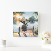 Sunset Reflections Lake Scene Vierkante Klok (Huis)