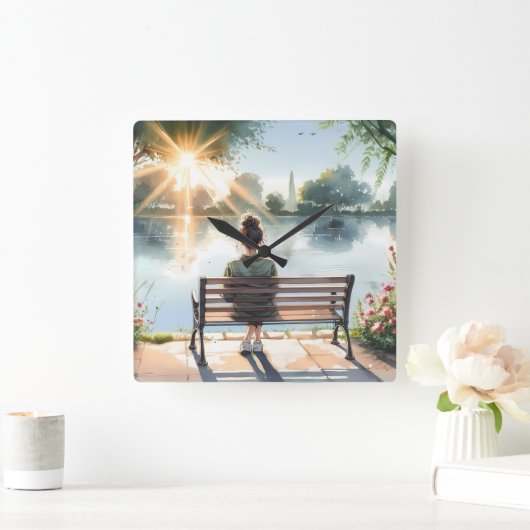 Sunset Reflections Lake Scene Vierkante Klok (Huis)