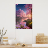 Sunset Reflections on a Cherry Blossom River Poster (Keuken)