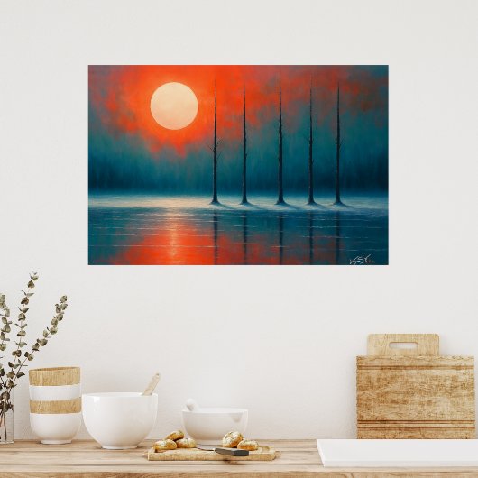 Sunset Reflections with Bare Trees Poster (Keuken)