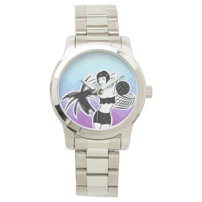 Sunset Resort Chevron Print Horloge (Voorkant)