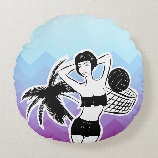 Sunset Resort Chevron Print Rond Kussen (Voorkant)