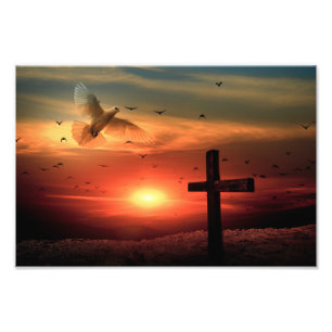 Sunset Resurrection Dove and Cross Foto Afdruk