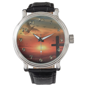 Sunset Resurrection Dove and Cross Horloge