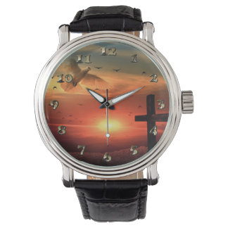 Sunset Resurrection Dove and Cross Horloge