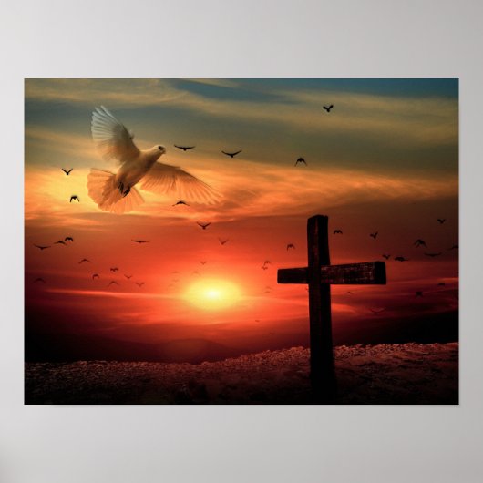 Sunset Resurrection Dove and Cross Poster (Voorkant)