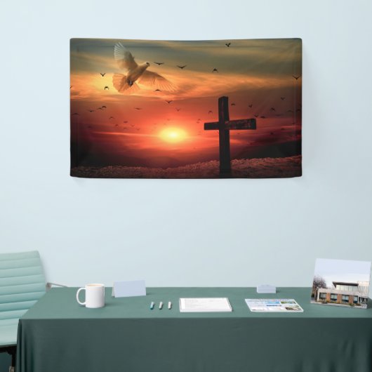 Sunset Resurrection Dove and Cross Spandoek (Beurs)
