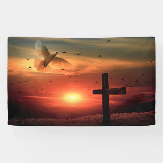 Sunset Resurrection Dove and Cross Spandoek (Horizontaal)
