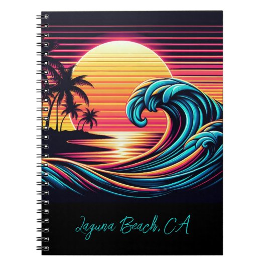 Sunset Retro Surf Wave- Notitieboek (Voorkant)
