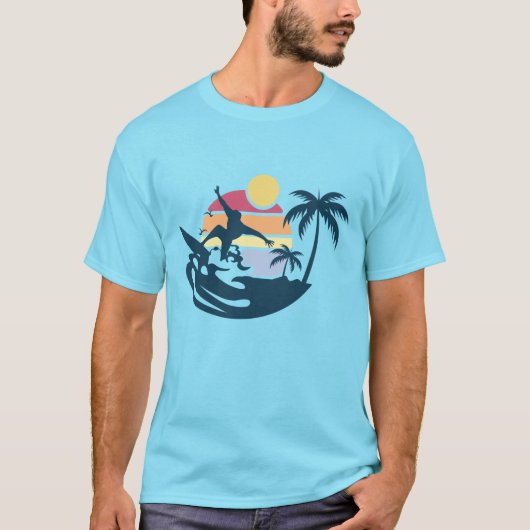 Sunset Retro Surfing Surf Beach Summer Vibes Surf T-shirt (Voorkant)