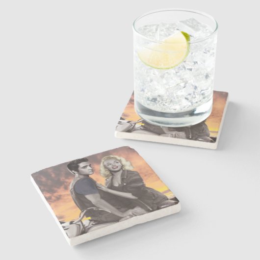 Sunset Ride Stenen Onderzetter (Zijkant)