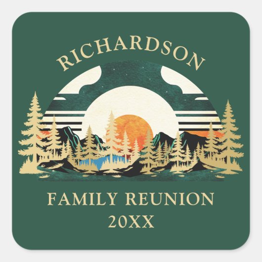 Sunset Road Trip Gepersonaliseerde Groene Familie  Vierkante Sticker (Voorkant)