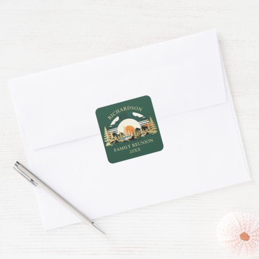 Sunset Road Trip Gepersonaliseerde Groene Familie  Vierkante Sticker (Envelop)