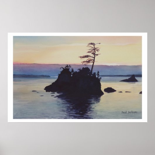 "Sunset Rockaway Beach" Waterverf schilderen Poster (Voorkant)