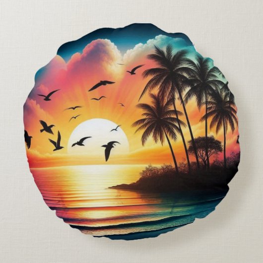 Sunset Rond Kussen (Achterkant)