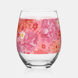 Sunset Roos Floral Wijnglas Zonder Voet