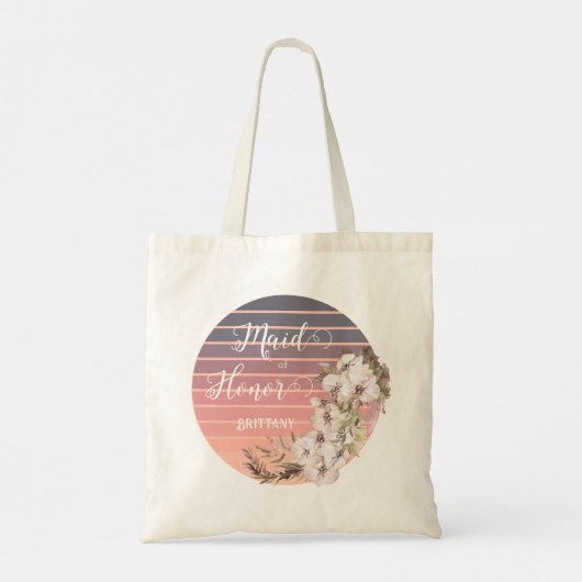  Sunset Roos Gold Floral Maid of Honor Tote Bag (Achterkant)
