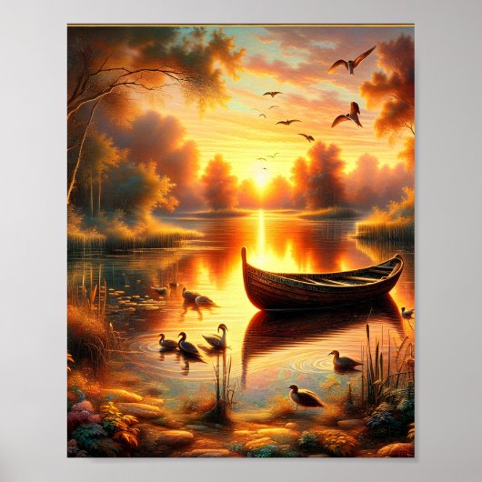 Sunset Rowboat Digital Poster (Voorkant)