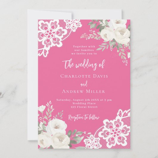 Sunset roze rozen kant bruiloft kaart (Voorkant)