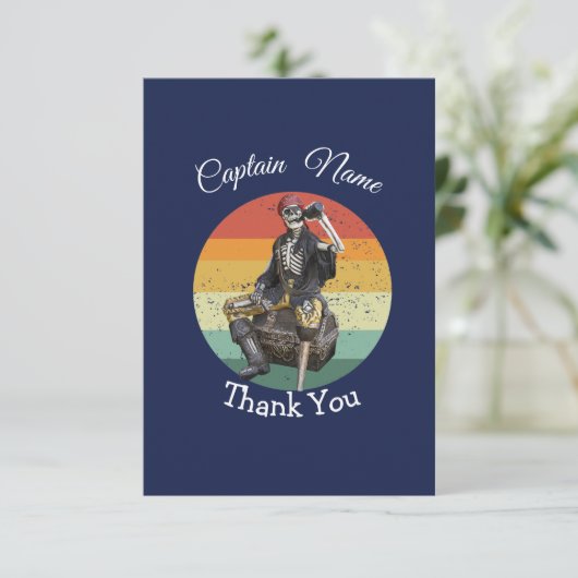 Sunset Rum Skeleton Pirate Party Bedankkaart (Staand voorkant)
