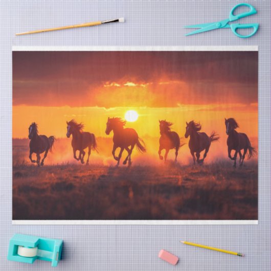 Sunset Running Horses Decoupage Tissuepapier (Craft)