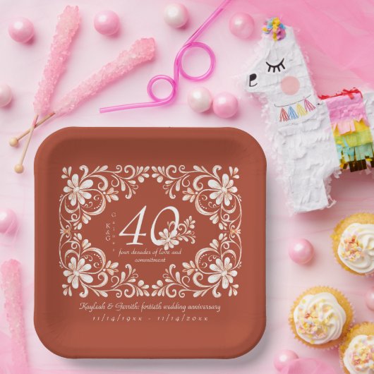 Sunset Rust Red Shabby Chic 40 Jubileum Bord (Feest)