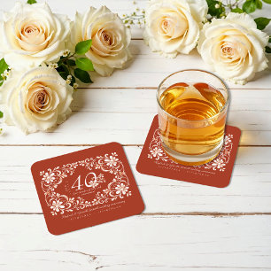 Sunset Rust Red Shabby Chic 40 Jubileum Onderzette Kartonnen Onderzetters