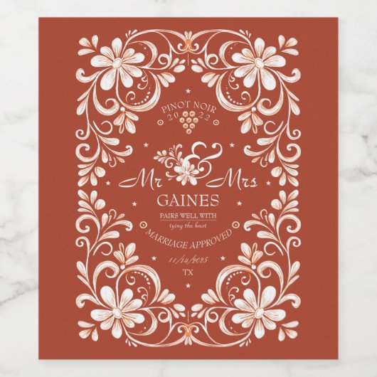 Sunset Rust Red Shabby Chic Wedding Wine Label Wijn Etiket (Enkel label)