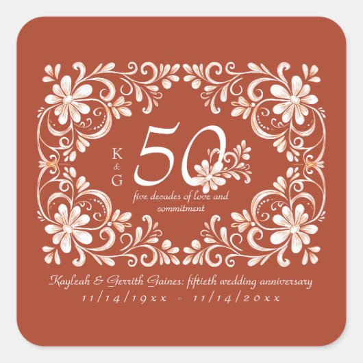 Sunset Rust Shabby Chic 50th Anniversary Sticker (Voorkant)