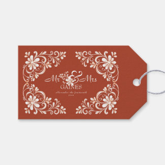 Sunset Rust Shabby Chic Mr & Mrs Wedding Gift Tag Cadeaulabel