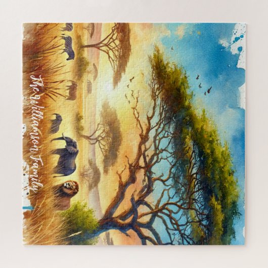 Sunset Safari Serenity Afrikaanse wilde dieren Legpuzzel (Horizontaal)