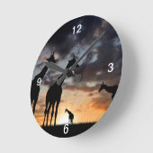 sunset safari wild animal giraffe silhouette ronde klok (Hoek)