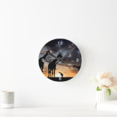 sunset safari wild animal giraffe silhouette ronde klok (Huis)