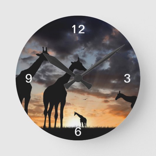 sunset safari wild animal giraffe silhouette ronde klok (Voorkant)